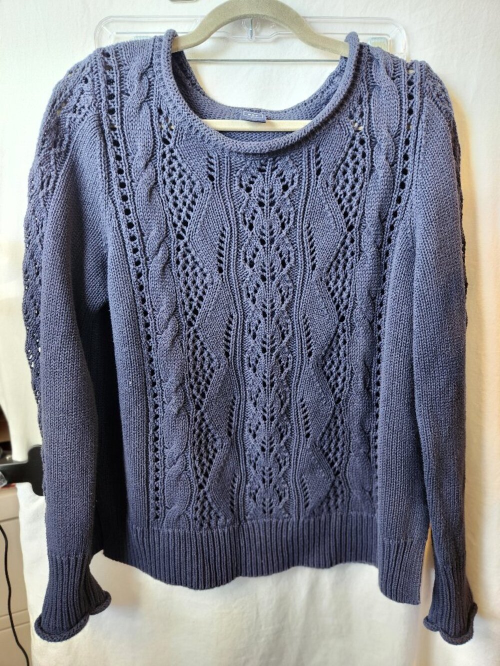 GAP Mixed Cable Knit & Pointelle Crewneck Sweater - Slate Blue - Size XXL
